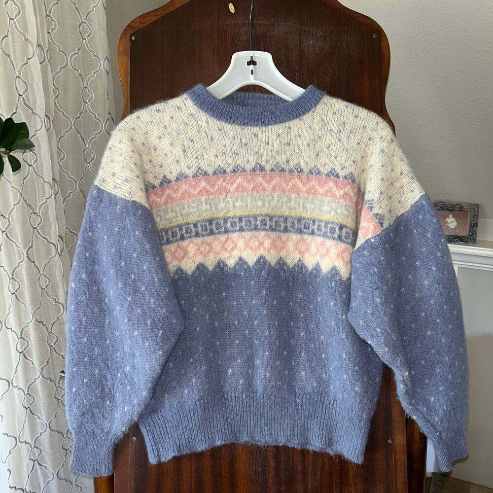 Pastel Fair Isle Crewneck Sweater - Lavender & Cream